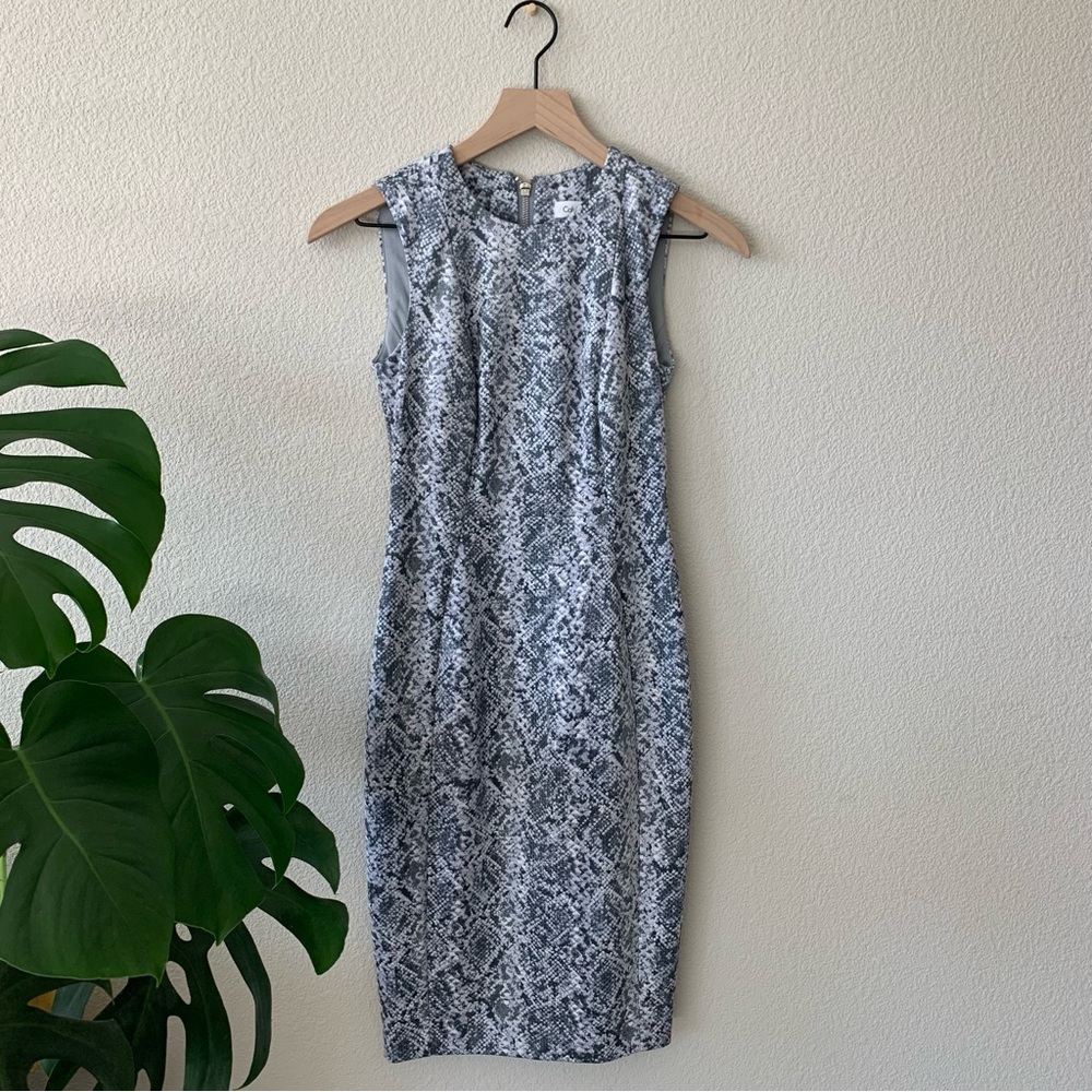 Calvin Klein, Gray, Snake Print, Sheath Dress, Size 0P